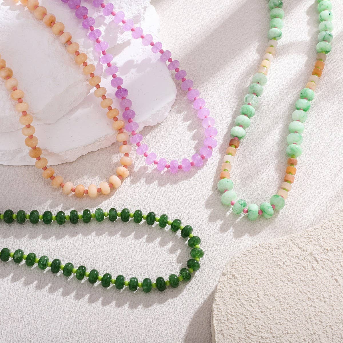 Pink Green Natural Stone Beaded NeckLace