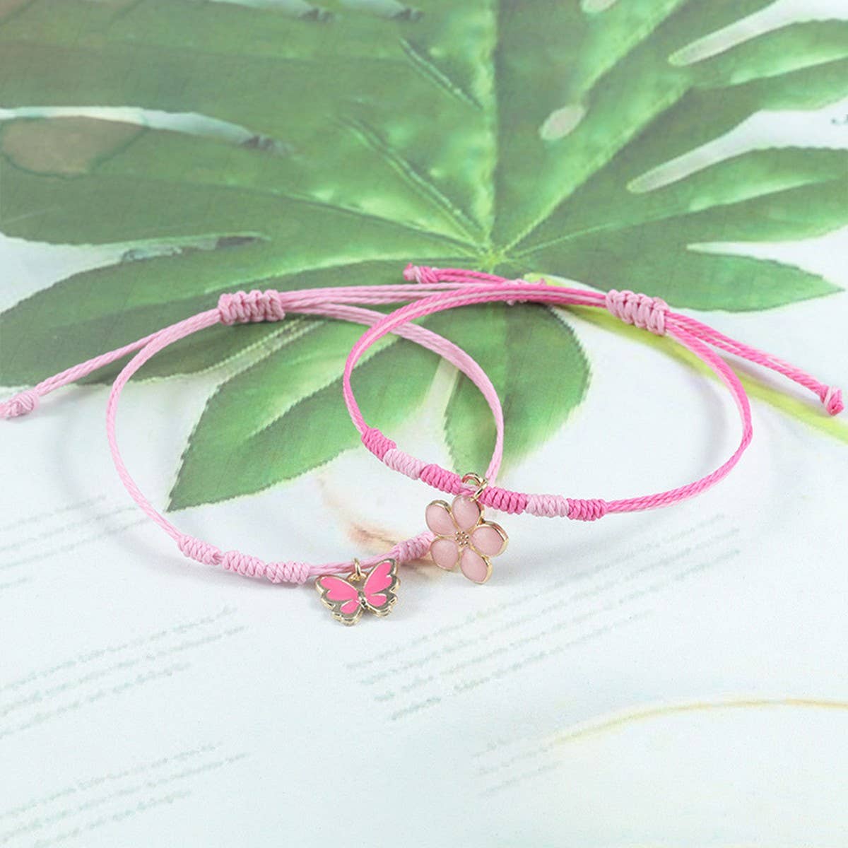 Pink Four LEAF CLover Love Woven Bracelet
