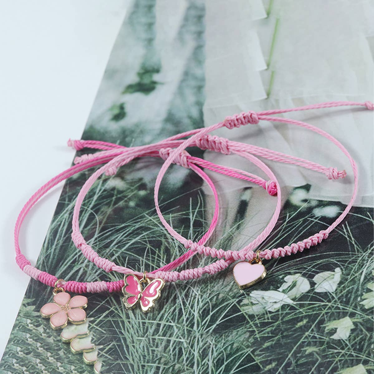 Pink Four LEAF CLover Love Woven Bracelet