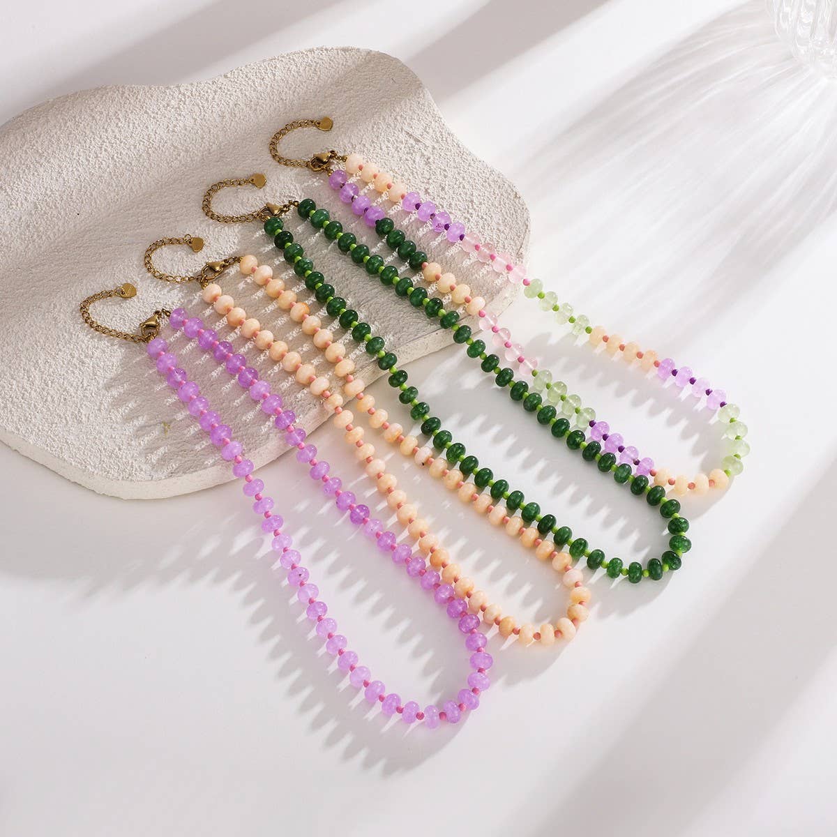 Pink Green Natural Stone Beaded NeckLace