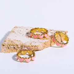 Pink Oil Drop Heart Fresh And Sweet Ring