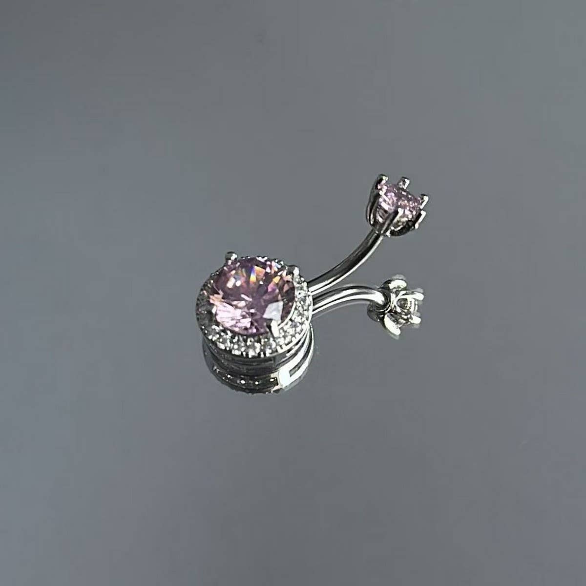 Pink CZ Belly Ring Elegant Navel Piercing