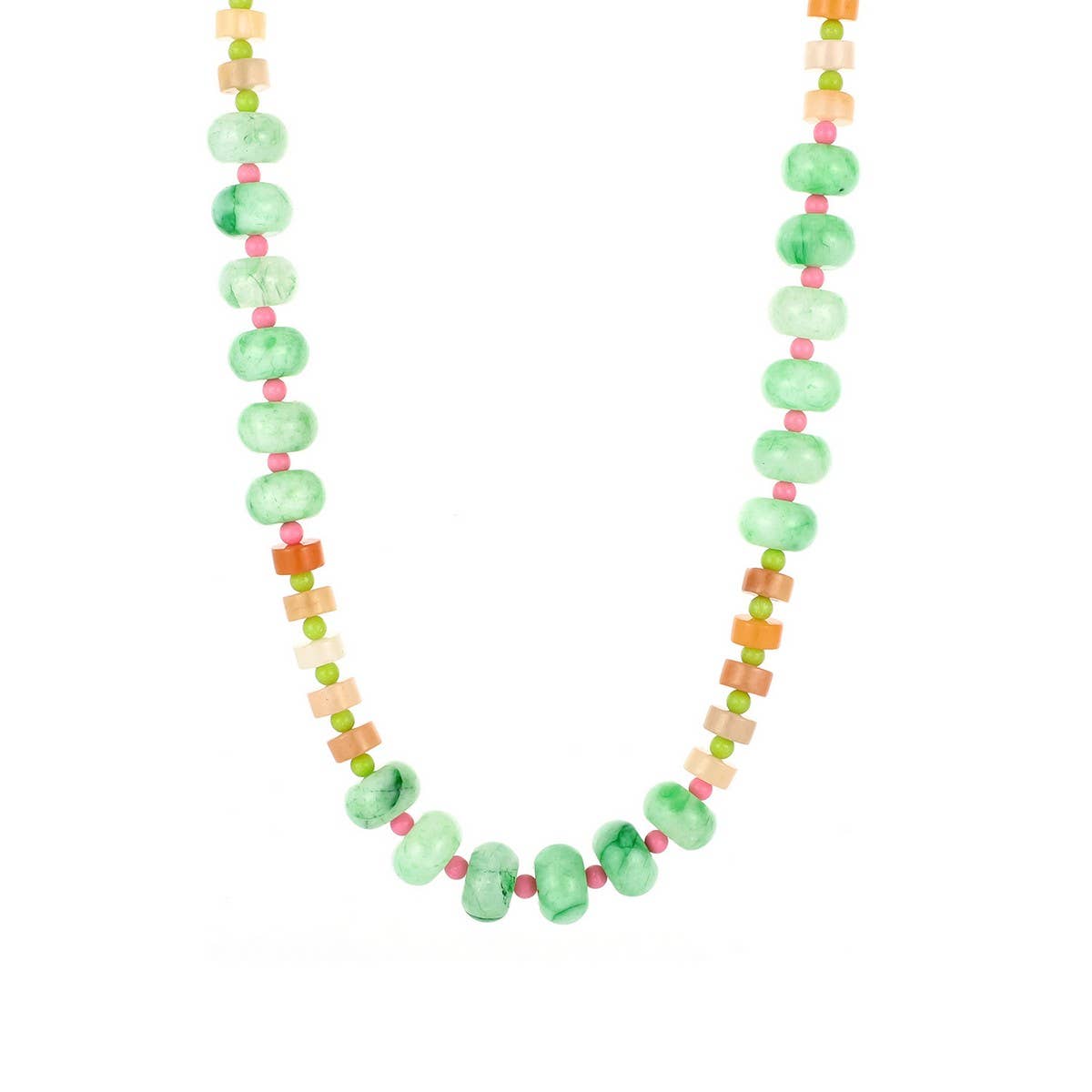 Pink Green Natural Stone Beaded NeckLace