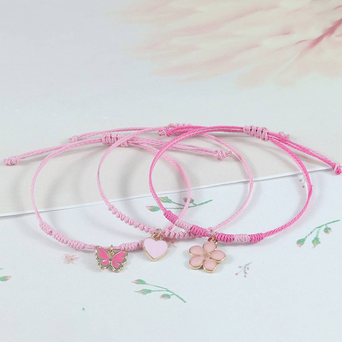 Pink Four LEAF CLover Love Woven Bracelet