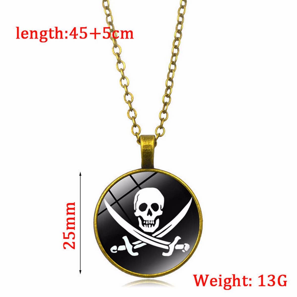 Pirate Skull Alloy Glass NeckLace
