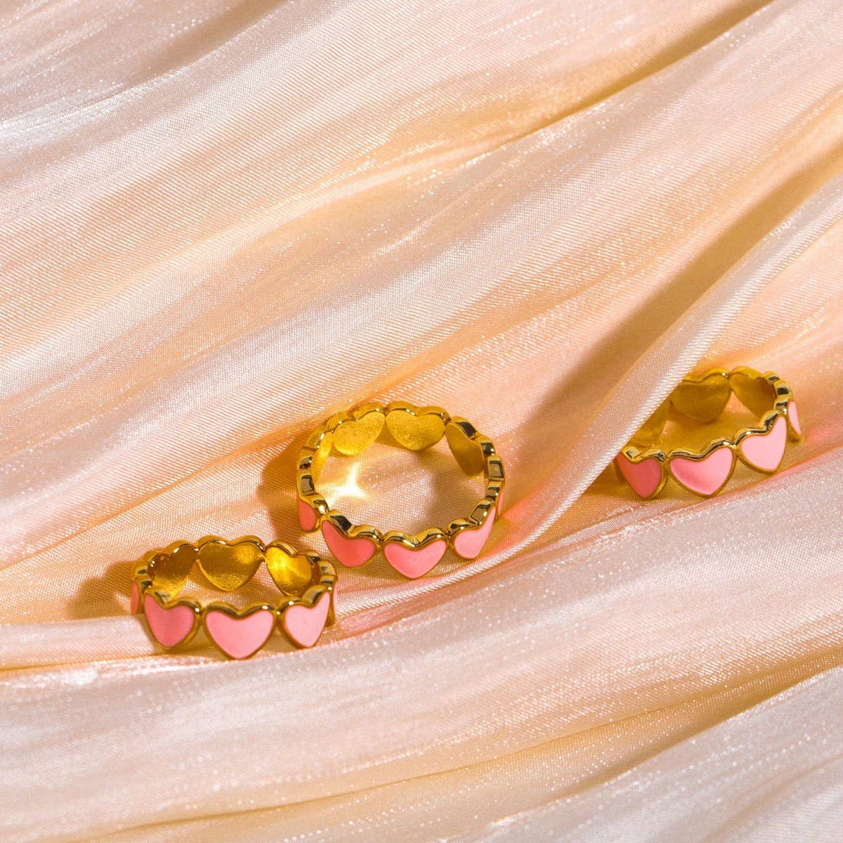 Pink Oil Drop Heart Fresh And Sweet Ring