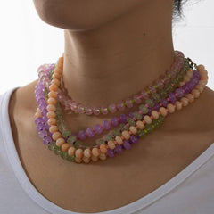 Pink Green Natural Stone Beaded NeckLace